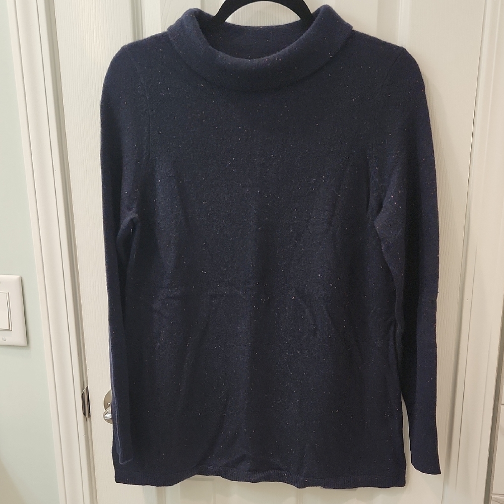 Talbots Petite Cashmere Blue Cowl Neck Sweater